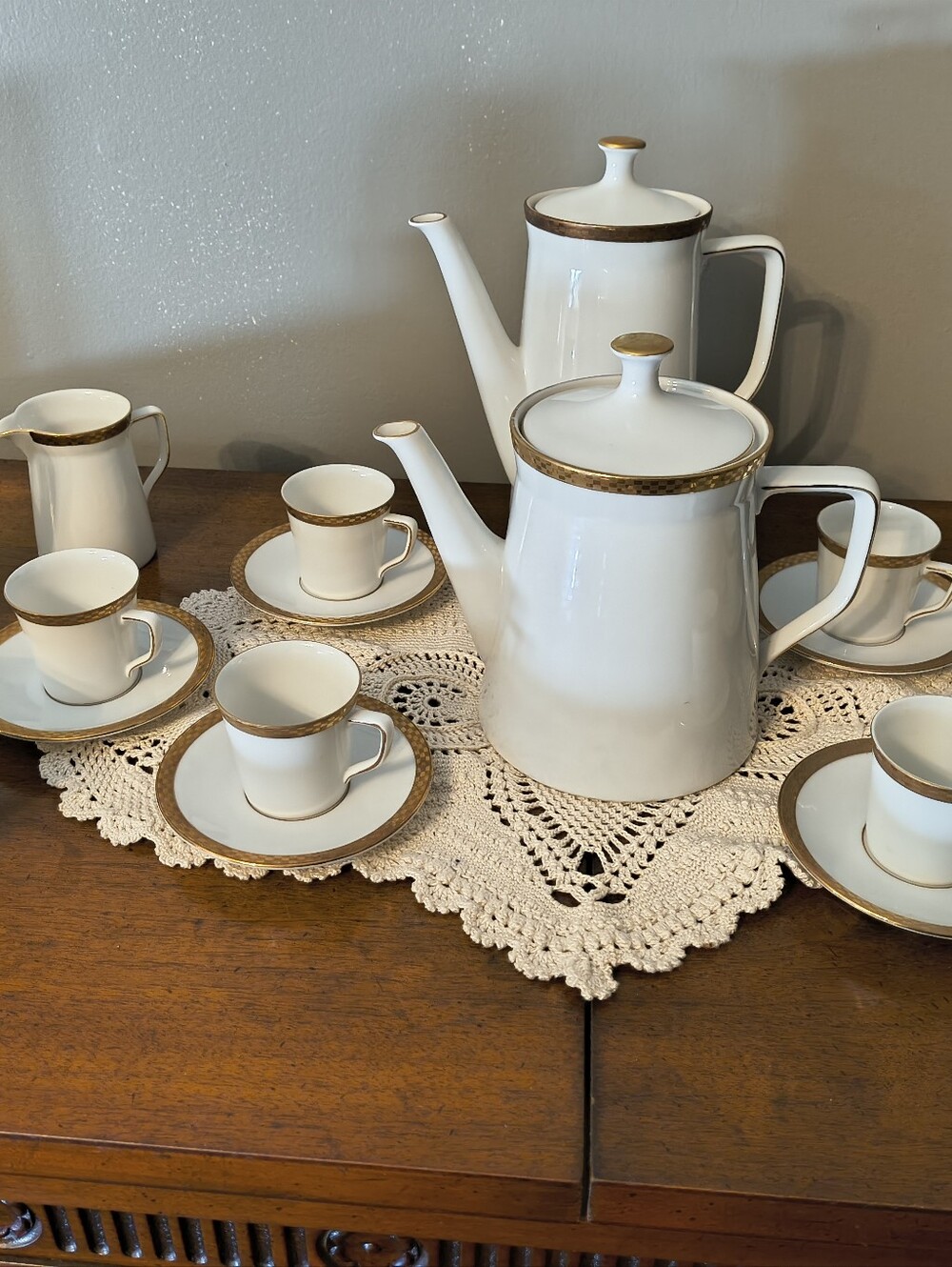 Seltmann White and Gold Porcelain Tea and Coffee Set - 21 Pcs. Golf Leaf Nice!